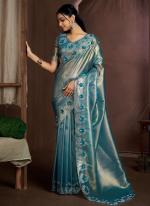 Jimmy Silk Sky Blue Wedding Wear Hand Work Saree